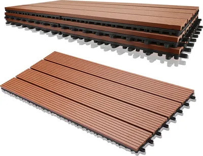 Immagine prodotto di Wolketon piastrelle terrazza WPC piastrelle legno plastica 30s 5m² set 60x30cm, marrone giardino click piastrelle pavimentazione con drenaggio piastrelle terrazza balcone