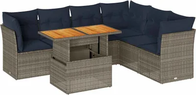 Produktbild von 7-tlg. Garten-Sofagarnitur mit Kissen Grau Poly Rattan