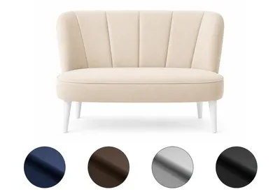 Zdjęcie produktu dla Sofa 2-osobowa RETRO 130x70 cm – sofa wypoczynkowa, mini sofa, sofa do salonu – białe nogi – beżowa welurowa