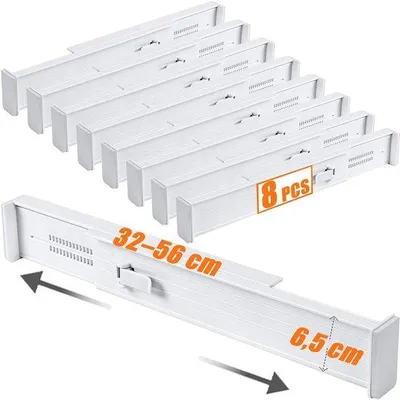 Produktbild von Verstellbare Schubladen-Trenner – 8 Stück – Ausziehbare Schubladen-Trenner – Organizer – Trennstangen – Weiß – ABS-Material – Schubladen-Organizer