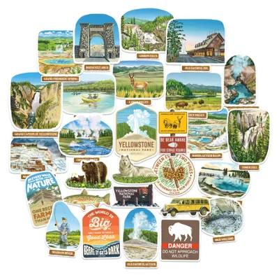 Yellowstone-Sticker-Set, 28 Stück, handgezeichnet, wasserfest