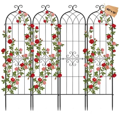 Produktbild von Rankgitter Rankhilfe - Gartenspalier 4er-Set 152 x 40,5 cm - Metall - Pulverbeschichtet - Mit Verriegelungsmechanismus - Für Rosen, Blumen & Gemüse
