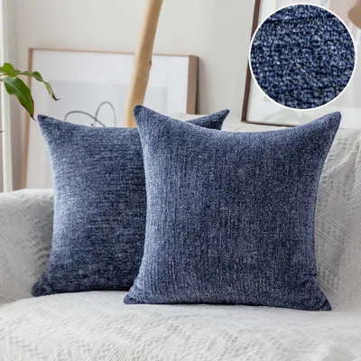 Chenille Kissenbezüge 2er-Set 45x45 cm Dunkelblau
