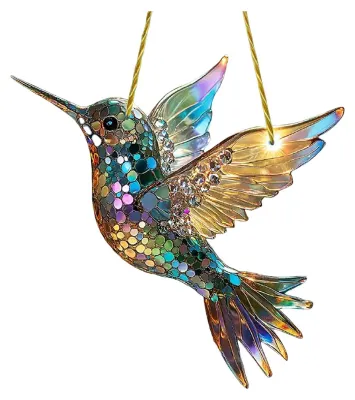Produktbild von Bunter Sonnenfänger aus Acryl zum Aufhängen, Kolibri-Anhänger mit Umhängeband, einfach zu installieren, Vogel-Fensterbasteln, hängende Dekoration