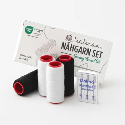 Nähgarn-Set mit Nadeln, 4 x 250 m, weiß & schwarz, Polyester