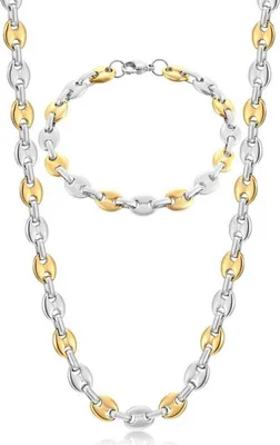 Produktbild von AFSTALR Halskette Herren Edelstahl Kaffeebohne Armband Set Silber Gold Schwarz