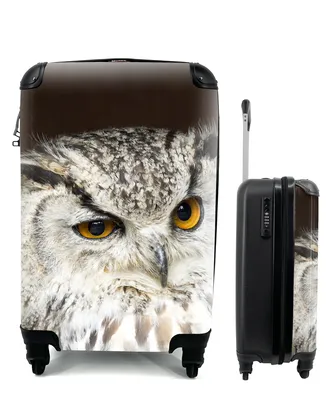 Produktbild von MuchoWow® Koffer Handgepäck Trolley Rollkoffer Kleine Reisekoffer mit 4 Rollen - Braune Eule nickt - Cabin Size < 55x40x23 cm & 55x40x20 cm - Fotokoffer - Kabinenkoffer - Boardgepäck - Reise-Box - Reisekoffer - Reisegepäck - Koffer mit Bild - Trolley für Kinder
