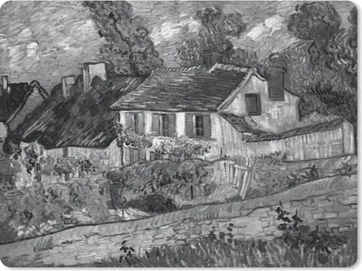 Produktbild von MuchoWow® Mauspad Mousepad Haus bei Auvers - Vincent van Gogh - Schwarz - Weiß 23x19 cm - Mousepads - Maus Mat - Pad - Mausunterlage - Schreibtischunterlage - Mauspad