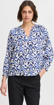 Produktbild von Ichi IXSAMSINA MS Damen Bluse Blusenshirt mit 3/4-Arm V-Ausschnitt Kordel Regular fit