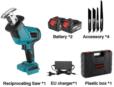 Image de Scie sabre électrique bleue avec batterie et coffret
