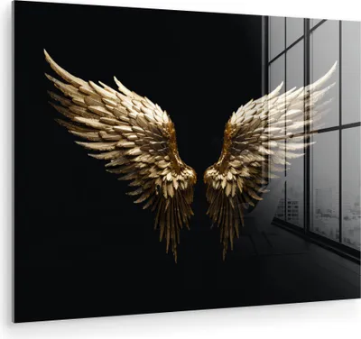 Produktbild von MuchoWow Glasbilder - Bilder auf Wandbild - Foto auf Glas Flügel - Engel - Gold - Schwarz - Abstrakt 80x60 cm Wanddekoration aus Glas - Acrylglasbild - Acrylbilder - Wanddekorationen