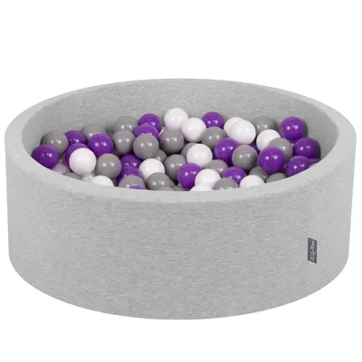 Obrázok produktu pre KiddyMoon 90x30cm/200 loptičiek ∅ 7cm Okrúhly Detské penové loptičky  vyrobené v EÚ, Svetlo šedá: Biela/Sivá/Fialová