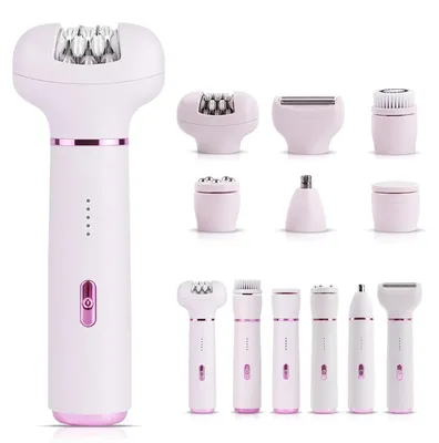 Produktbild von 6-in-1 Damenrasierer Elektrisch Intimrasierer Damen Nass und Trocken Bikini Trimmer und Körperrasierer mit Nasenhaartrimmer Körper-Peelingaufsatz USB-C