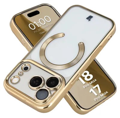 Produktbild von Handyhülle mit Kameraschutz und Magnetring für iPhone 18 Pro Max / 17 Pro Max, Bizon Case GuardO, Transparent-Golden