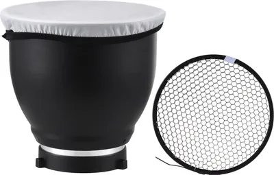 Zdjęcie produktu dla 7-calowy standardowy klosz odbłyśnika z mocowaniem Bowens Beauty Dish z siatką o strukturze plastra miodu 60′ã i podstawą dyfuzora do studyjnej lampy błyskowej Speedlite z mocowaniem Bowens
