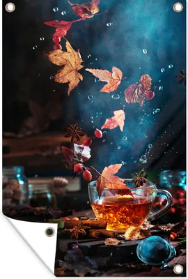 Produktbild von MuchoWow® 80x120 cm Outdoor-Poster Gartendeko Sichtschutz Garten Poster für den Garten  Tee in waldreicher Umgebung