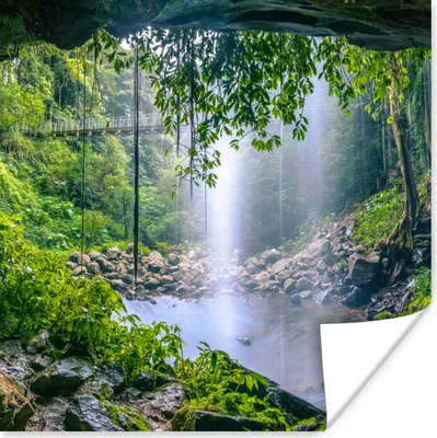 Produktbild von MuchoWow® Poster Dschungel - Regenwald - Wasser - Wasserfall - Pflanzen 75x75 cm - Wand Dekoration