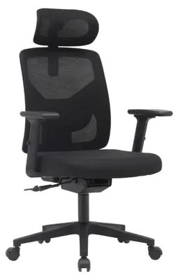 Obrázok produktu pre Ergonomická kancelárska stolička – s nastaviteľnou výškou – s bedrovou opierkou – s výklopovými podrúčkami – otočná o 360° – s kolieskami – kožená