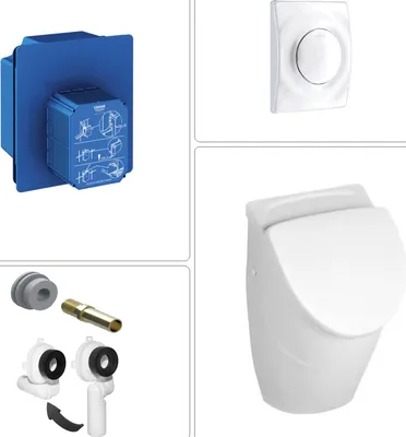 Produktbild von VILLEROY & BOCH O.NOVO Urinal mit GROHE Wandeinbauspüler & Betätigungsplatte, weiß