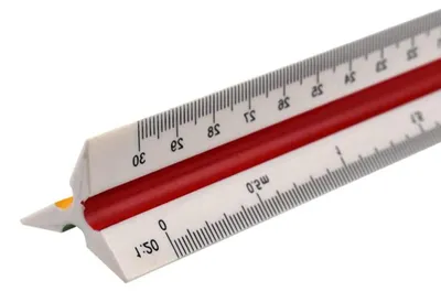Obrázok produktu pre 30 cm plastová mierka – Trojuholníková mierka – Trojuholníkový pravítko – Metrické stupnice: 1:20, 1:25, 1:50, 1:75, 1:100, 1:125