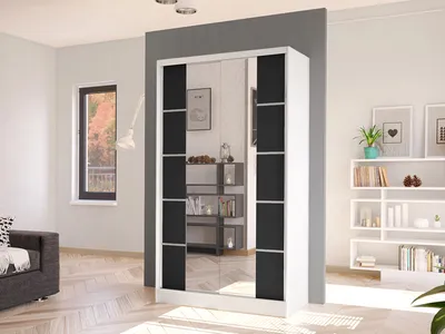 Obrázek produktu pro Úzká šatní skříň se zrcadlem 100 cm VILMEA 3 - bílá / černá