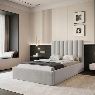 Produktbild von Polsterbett CIERO 120x200 Hellgrau Boucle Stoff mit Bettkasten & Lattenrost