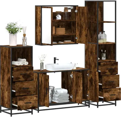 Produktbild von 4-tlg. Badmöbel-Set Räuchereiche Holzwerkstoff