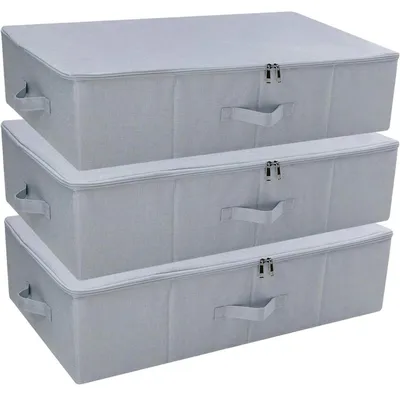 Productafbeelding van Opbergboxen voor onder het bed, inklapbaar, 3 stuks, lichtgrijs, 70x40x18 cm