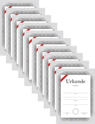 A stack of blank certificate frames, with one frame showing a sample certificate.