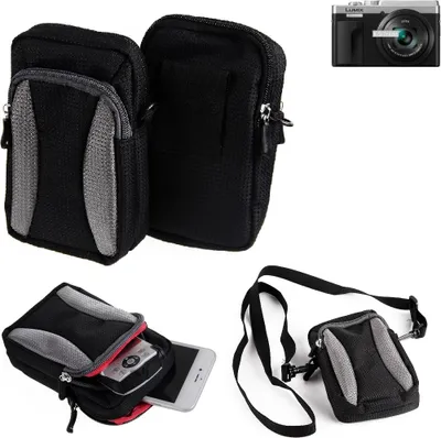 Produktbild von K-S-Trade Fototasche kompatibel mit Panasonic Lumix DC-TZ96 Gürtel-Tasche Holster Umhänge Tasche Kameratasche, schwarz-grau Brust-Beutel