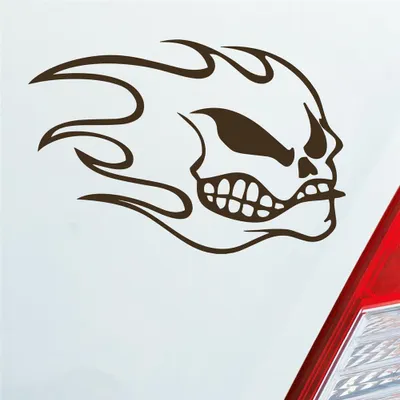 Produktbild von Auto Aufkleber Totenkopf Flammen Kopf Schädel Flame Skull 10x15 cm Braun Sticker Heckscheibenaufkleber