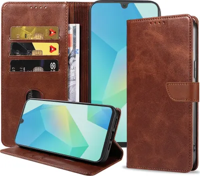 Produktbild von Passend für Samsung Galaxy A16 Handytasche Kunstleder mit magnetischer Lippe und Kartenhalter Buchhülle mit Klappe - Dunkelbraun - Smartphonics