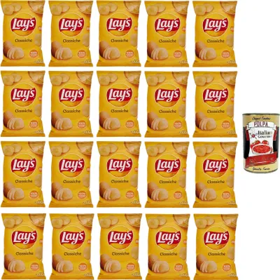 Produktbild von 20x Lay's Classiche Chips Patatine Kartoffelchips gesalzen 145g Kartoffel chips + Italian Gourmet Polpa di Pomodoro 400g Dose
