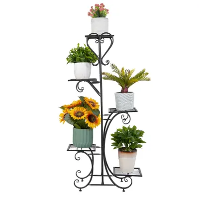 Immagine prodotto di FATIVO Scaffale Portapiante in Metallo a 5 Ripiani: Porta Piante / Portafiori per Balcone, Giardino e Soggiorno, 57x25x116 cm