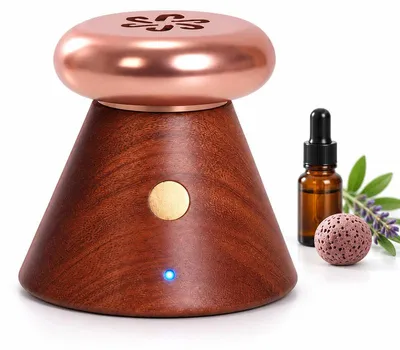 Produktbild von Elektrische Duftlampe, Aroma-Diffuser aus Holz im Pilzdesign, 65 °C, 750 mAh Akku, 3,5 W, USB-C, Timer