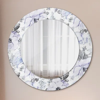 Produktbild von Wohnzimmer Spiegel - Mirror zum Wandspiegel Schlafzimmer – Schminkspiegel - Blau Rosen - Runder: Ø50cm