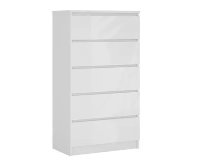 Obrázok produktu pre Komoda s 5 zásuvkami, matná biela/biely lesk, 125 x 70 x 39 cm