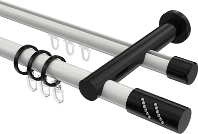 Produktbild von Interdeco Rundrohr-Innenlaufstange / Gardinenstange (Kombination) Weiß / Schwarz, Typ Platon Zoena (Glitzerzylinder), 20 mm Ø 2-läufig, 320 cm