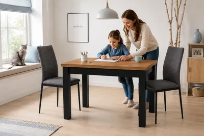 Zestaw INSPIRO: stół z krzesłami – miejsce na wspólne rodzinne posiłki, Obraz wygenerowany przez AI