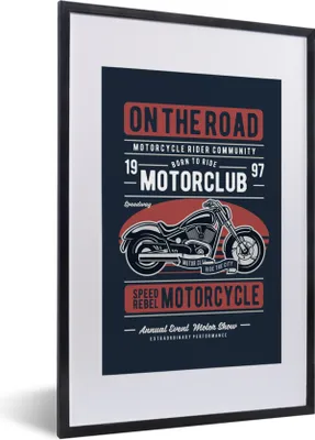 Produktbild von MuchoWow® MuchoWow® Gerahmtes Poster Motorrad - Retro - Briefe - Schwarz 40x60 cm - Poster mit zchwarzem Bilderrahmen - Poster in Rahmen