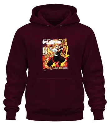 Immagine prodotto di Felpa con cappuccio unisex "Kyojuro Rengoku, Hashira delle Fiamme" - Kimetsu no Yaiba (Anime), bordeaux, 3XL