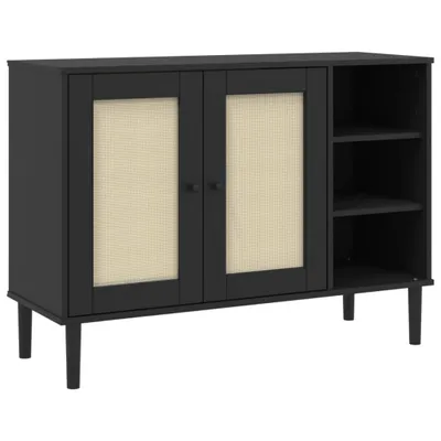Immagine prodotto di Credenza SENJA Aspetto Rattan Nero 112x40x80 cm Massello Pino