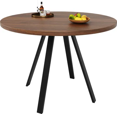 Produktbild von Sweiko Runder Esstisch (80×80×75cm), Küchentisch,, Runder Kaffeetisch für 4,geeignet für Esszimmer, Wohnzimmer,Tischbeine aus Metall,Walnussfarbener Schreibtisch und schwarze Beine