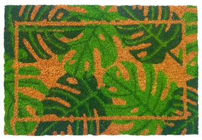 Produktbild von Relaxdays Fußmatte Kokos, Monstera, 60x40 cm, rutschfest, wetterfest, Fußabstreifer innen & außen, Türvorleger, natur