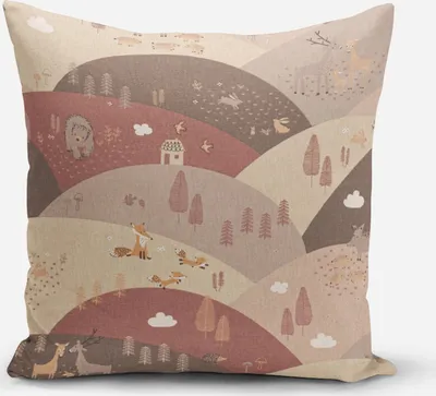 Produktbild von Kinder Kissenhülle Waldtiere Hügel Leinenlook rosa beige div. Größen Größe 80x80cm (HxB) 80x80cm (HxB) Größe