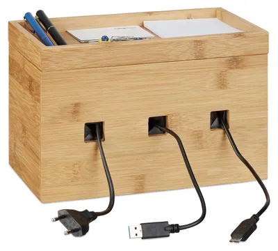 Kabelbox aus Bambus, Multi-Ladestation, Natur, 25,5 x 14 x 16,5 cm