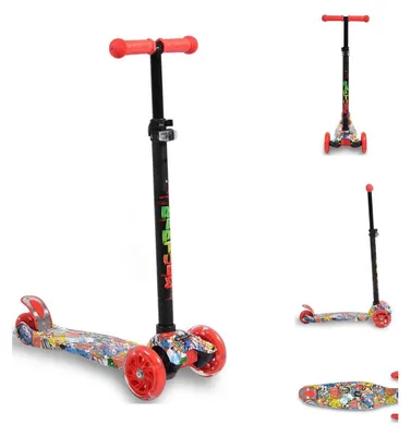 Obrázek produktu pro Dětská koloběžka Byox Kinderroller Rapture, hliníková konstrukce, potisk vodní technologií,Polyuretankola s LED osvětlením, červená barva