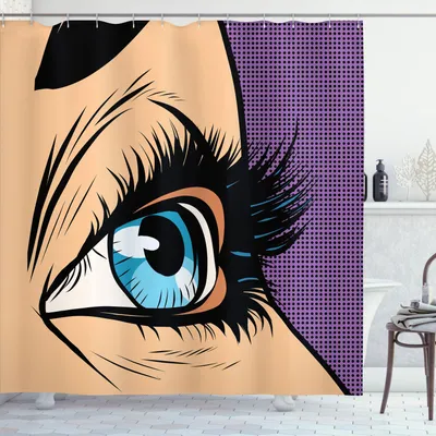 Produktbild von ABAKUHAUS Augapfel Duschvorhang, Pop-Art Retro Cartoon Frau mit Detaillierte Auge auf gepunkteten Hintergrund, 175 x 220 cm, Lavendel Beige und Schwarz