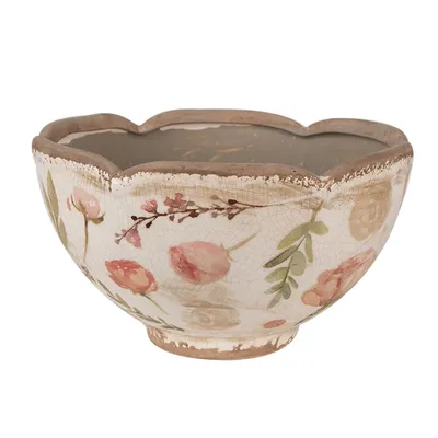 Image de Clayre & Eef Pot de fleurs Ø 21x12 cm Beige Rose Céramique Fleurs