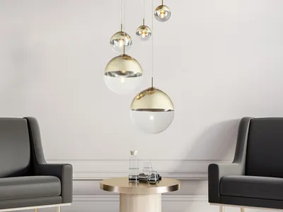 Produktbild von LED 5 Glaskugeln Esszimmerleuchten für über Esstisch hängend, Gold mehrflammig